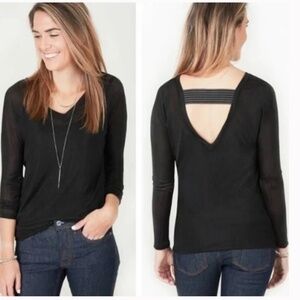 STELLA & DOT - black sheer 3/4 sleeve v-neck - size small